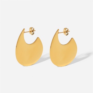Boucles d'oreilles clous rondes en forme de grosse goutte d'eau, style européen et américain, en acier inoxydable plaqué or 18 carats, bijoux vierges pour femmes, tendance - Product Image 1