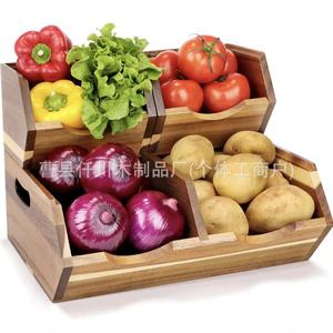 Caja de Almacenamiento de Vegetales de Madera de Acacia de 12.5 Pulgadas, Organizador de Cocina Apilable de Forma Rectangular para Almacenamiento de Alimentos - Product Image 2