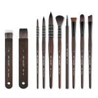 ArtSecret Ensemble de 10 pinceaux professionnels pour aquarelle et acrylique, poils synthétiques de nylon de qualité supérieure, manche en bois, style écureuil gris