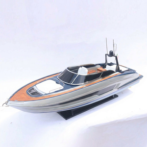 Modèle de bateau rapide de luxe Rivale 56, modèle en bois fait main, yacht à moteur moderne, objet de collection, décoration artistique - Product Image 1