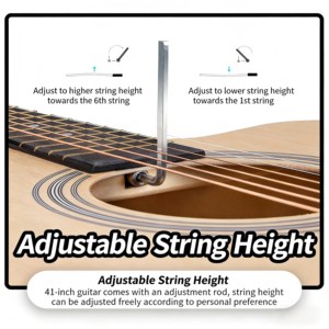 Guitarra Acústica MY MUSIC Económica de Alto Brillo de 41 Pulgadas y 6 Cuerdas, Kit con Mástil de Arce y Cuerpo de Madera de Ingeniería, Incluye Accesorios para Adultos - Product Image 4