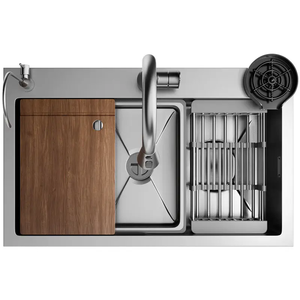 ブラックフライデーホットセールモダンガングレーキッチンシンク多機能キッチンシンク304ステンレススチールキッチンシンクセット蛇口 - Product Image 1