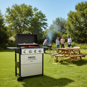 Barbecue au gaz propane VHDD à 4 brûleurs avec une puissance de 34200 BTU, construction en acier inoxydable, tables latérales pliables, allumage piézoélectrique - Product Image 2
