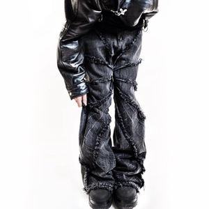 جينز عصري للرجال من DiZNEW-وصلت حديثًا ، جينز مغسول بكشكشة فضفاض ، بشراشيب مستقيم فضفاض ، جينز أسود طويل من الدنيم - Product Image 5