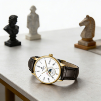 Montre automatique de luxe pour homme HENBOSE Deep Space avec affichage de la phase de lune et de la date, verre saphir, aiguilles plaquées or, boîtier en acier inoxydable