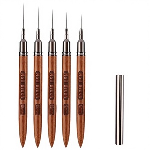 Pinceau liner pour nail art avec manche en bois de santal, virole métallique, pointe ultra-fine, stylo pour contour de fleurs - Product Image 1