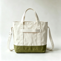 Tas Tote Kanvas Custom, Tas Selempang Katun dengan Tali Lepas Pasang, Banyak Kantong, Warna Blok, Tas Travel, Tas Belanja Reusable