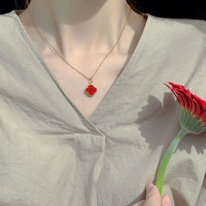 Begonia Flower Necklace Imitation 999 Gold Plated Brass With Pearl Clavicle Chain For Women Fashion Pendant Jewelry - Product Image 2