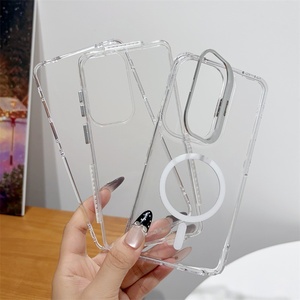 Shockproof Clear Magnetic Frame stand Mobile Phone case for Samsung 26 ultra S25 S24 <b>Camera</b> holder Transparent 3 in 1 Back Cover - Product Image 5