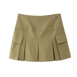 TAOP&ZA 2023 Summer New Women's Workwear Style High Waist A-line Pocket Decorated Mini Skirt Wide Pleated Skirt 4391416