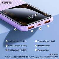 Remax RPP-622/623 20W+22.5W PD+QC Powerbank 10000mah 20000mah Portable 2023 Nouvelle Banque d'alimentation Extérieure Charge Rapide 20000Mah