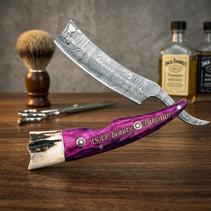Navaja de afeitar recta ASAP Beauty Pakistan, hoja de acero de Damasco, mango de madera de color púrpura, herramienta de barbero, navaja de afeitar recta para hombres - Product Image 3