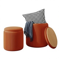 Ensemble de poufs de rangement en velours orange Recximi, 2 grands poufs multifonctionnels pour salon et chambre à coucher, fabriqués en Chine