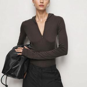 Felpa con <span class=keywords><strong>Mezza</strong></span> Zip Personalizzata dal Produttore 2026, Maglieria Invernale da <span class=keywords><strong>Donna</strong></span>, Maglione con Cappuccio in Misto Lana per Donne - Product Image 1