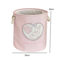 Panier à linge pliable rond avec poignées, imprimé lapin et ours de dessin animé rose mignon, pour jouets d'enfants et vêtements sales