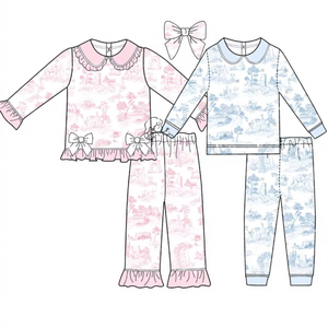 Printemps 2025 pyjamas personnalisés Pater Pan col vêtements pour enfants garçon pyjamas ensemble Pâques enfants filles pyjamas ensembles - Product Image 1