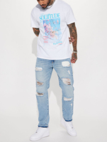 Jeans en denim personnalisés pour hommes, déchirés, délavés clair, patchwork, style vintage streetwear, vente en gros, fabricant, nouvelle collection de vêtements