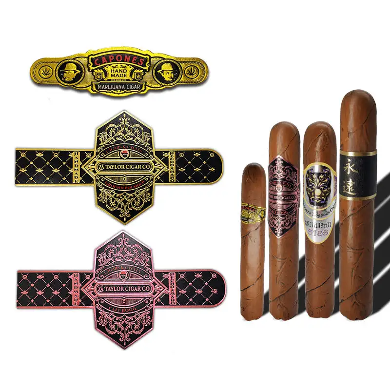 Benutzer definierte Zigarren etikett geprägte goldene Zigarren bänder Papier Zigarren etiketten druck