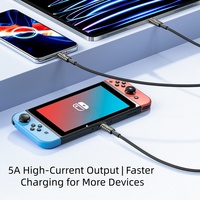 Câble de données tressé USB-C vers USB-C ultra-rapide 100W PD 5A avec indicateur lumineux intelligent pour ordinateur portable, téléphone et tablette