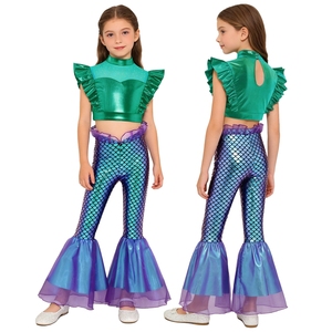 Disfraces de Sirena para Niñas de 6 a 16 Años, Tops Metálicos, Tops Cortos con Pantalones Acampanados, Conjuntos para Eventos y Juegos de Rol - Product Image 5