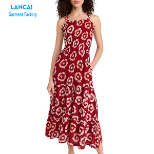 Women's <strong>slip</strong> <strong>Long</strong> Dress Red Colors White Flower Pattern Lady Slimming Elegant Party Dress Girl's Holiday Clothing Customized - Product Image 1