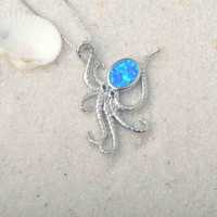 Vente flash - Collier pendentif pieuvre en argent sterling 925 avec opale bleue pour femmes - Bijoux d'été