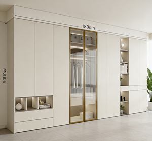 Armoire sur mesure BALOM haut de gamme moderne du sol au plafond avec porte en verre à bordure dorée et éclairage LED intégré - Product Image 2