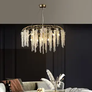 Wholesale Indoor Home Hotel Villa Copper Round Tassel Creative Simple Custom Luxury K9 Crystal Lamp Chandelier