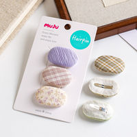 MUJU D422 3er-Set Stoff-Haarspangen 3,7 cm Gerippte Karierte Blumen-Ovale Haarklammern mit individuellem Logo, Kartonverpackung, sofort lieferbar, kleine Mindestbestellmenge, für Kinder