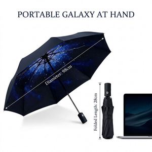 Nouveauté - Parapluie compact à trois plis au design unique Starry Night, résistant au vent, idéal pour les cadeaux - Product Image 3