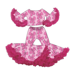 Fashion Kids Girls 2pcs Clothing Set Flared Shirts and Bell Bottoms <strong>Christmas</strong> Ribbon Mesh Trimmed Little Girl <strong>Children</strong> <strong>Outfits</strong> - Product Image 5