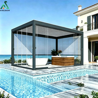 Pergola bioclimatique en aluminium ANCSEM, toit à lamelles motorisées réglables, imperméable, pergola extérieure pour la zone de piscine