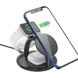 Dudukan Pengisi Daya Nirkabel Magnetik 15W 3 In 1 untuk iPhone dan Jam Tangan Stasiun Pengisian Daya Cepat Stasiun Dok Pengisian Daya