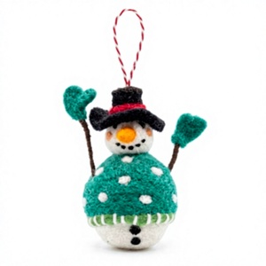 Best Himalaya Handmade Traditional Certified Wool Snowman Christmas Holiday Ornament Green Sweater Ribbon Eco-Friendly Indoor - Product Image 2