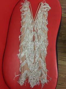 Robe de bal courte transparente à franges en strass argenté scintillant, <span class=keywords><strong>col</strong></span> en V, pour célébrer un anniversaire, robe de <span class=keywords><strong>danseuse</strong></span>, robe de célébrité - Product Image 5