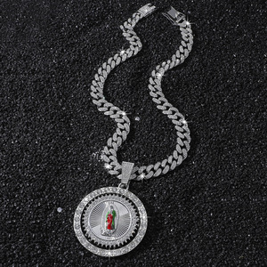 Hiphop Style Rotatable Circular Religious Pendant Necklace <b>Cuban</b> <b>Link</b> <b>Chain</b> Necklace Men's Necklace Fashion Jewelry Wholesale - Product Image 3
