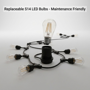 Guirlande solaire commerciale à ampoules LED Edison S14 avec culot E27, étanche, lumière chaude, pour bar, mariage, fête, jardin, bistrot, banquet - Product Image 3