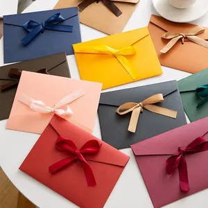 Luxury Wedding Invitation Envelop Paper Card with Silk Ribbon