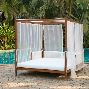 Luxury Teak Canopy Daybed Outdoor Patio <b>Bed</b> with Foam Cushion Modern Design Resort Style Sun Lounge <b>for</b> Villa & Hotel Use - Product Image 2