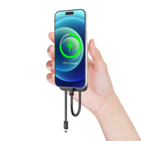 Batterie externe magnétique ultra-fine Super Slim Magsaferred 5000 mAh à charge rapide avec double câble et support de téléphone