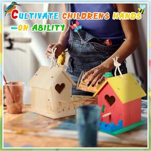 Kit de nichoir à oiseaux en bois en forme de cœur, 2 pièces, bricolage, nichoir en bois à construire, maison familiale, arts, nichoir à oiseaux - Product Image 5