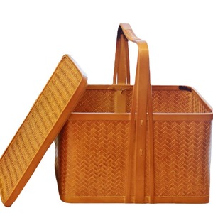 <b>Bamboo</b> Woven Basket Rectangle Handmade Food <b>Container</b> Kitchen Storage Single Tier Gift Box - Product Image 5