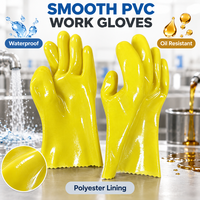 Gants de travail de sécurité en PVC jaune lisse personnalisés, imperméables, résistants à l'huile, doublés de polyester, à manchette longue, pour le nettoyage industriel, vente en gros