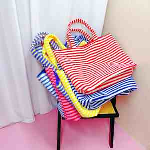 20 Inches Luxury Striped Terry Cloth Carry <b>Tote</b> Fashion Portable Beach <b>Bag</b> Plush <b>Shoulder</b> <b>Strap</b> Large Capacity Shopping Travel - Product Image 6