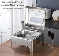 Plat de service carré en acier inoxydable Liyunda 6L pour buffet, avec support de présentation hydraulique blanc et or rose pour hôtels et restaurants