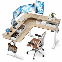 Bureau d'angle moderne électrique à 3 pieds avec tiroirs, réglable en hauteur, double moteur, écologique, autoportant