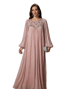 Purple Crystal Galabia Dubai Islamic Dress for Women Modest Breathable Polyester <b>Ankle</b> Length Floral One Size Fits All Eid - Product Image 1
