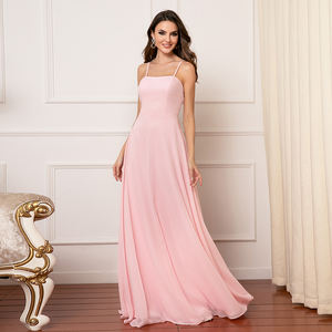 Abito da <span class=keywords><strong>sera</strong></span> e da damigella lungo Mily Bridal ED009 da donna, in tessuto flessibile, taglie forti, con spalline sottili, dettaglio spacco e fiocco sulla schiena - Product Image 1