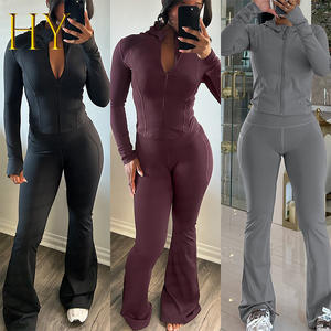 Damen Frühling Herbst Neuheiten Kapuzen jacke Lange Hose <span class=keywords><strong>2</strong></span>-teilige Workout Jogger Benutzer definiertes Logo Einfarbige Damen Trainings anzüge - Product Image 2