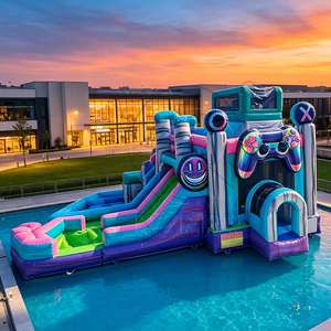 Château gonflable personnalisé pour fêtes, jeux vidéo, avec <span class=keywords><strong>toboggan</strong></span> <span class=keywords><strong>aquatique</strong></span> et sec, coloré - Product Image 1